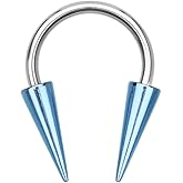 Pierced Owl 14-20GA Stainless Steel Horseshoe Circular Barbell with Long Spike Ends