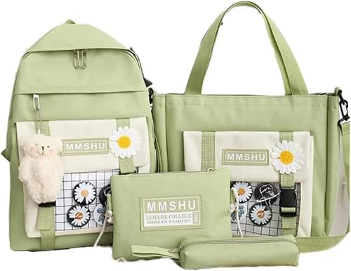 KEAIDO 4pcs Backpack School Book Bag Set Kawaii Teddy Bear Pendant