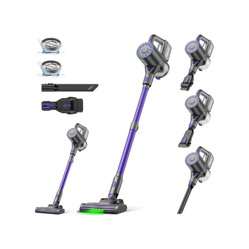 Suirviz Cordless Vacuum Cleaner, 40KPA/500W/35Mins, Powerful Suction with Green LED Dust Detection, Stick Vacuum Self-Standing, Lightweight Handheld Vacuum for Pet Hair, Carpet & Hard Floor, Purple