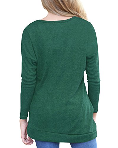 Aliex Women's Casual Tunic Top Long Sleeve Blouse T-Shirt Button Decor Green S - Thumbnail 2