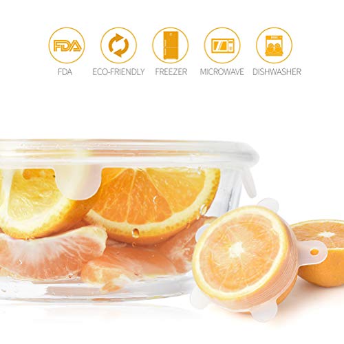 Silicone Stretch and Seal Lids, Bpa-Free Silicone Seal Lids and Bowl Elastic Reusable Covers for Coffee Mug, Jar, Can and More Kitchen Container - 12 Pack of Clear White and Purple ã€Snowflakeã€‘ Lids