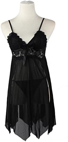 WowPower Sexy Lingerie Women Underwear Sleepwear Lace Dress G-String Nightwear (Black)