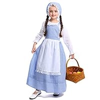 Meeyou Girls Pioneer Costume, Colonial Prairie Dress for Girls (S(height 47"-51"), Light blue)