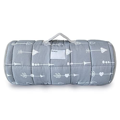 Nap Mat with Pillow and Blanket, Cot Nap Mats for Daycare Preschool Kindergarten, Lightweight Portable Travel Sleeping Bag for Kids, Super Soft & Cozy, Grey Arrow, 50