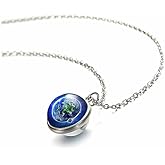 JczR.Y Christmas Necklace Double-sided Earth Glass Time Gemstone Ball Pendant Necklace Eight Planets Necklace Universe Galaxy Solar System Moon Guardian Stars Necklace for Women(Silver Earth)