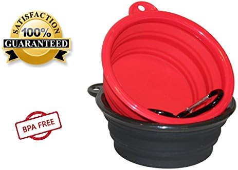 Meter.llc Northern Outback Travel Pet Bowl 2 Pack 2 Cup Silicone Collapsible Dog Bowl Cat Bowl Black red
