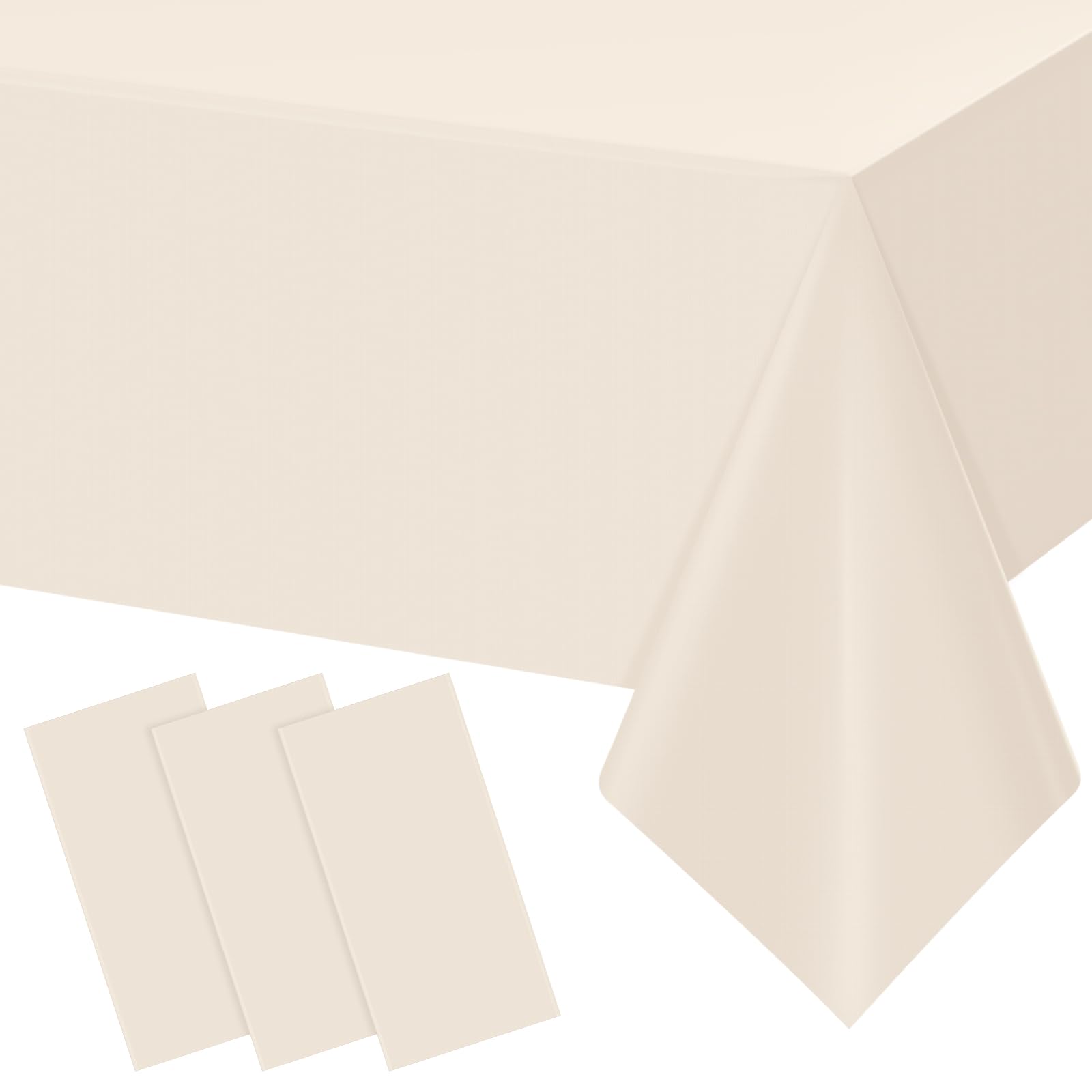 Photo 1 of YIDAKO 3Pcs Beige Tablecloths for Rectangle Tables,Disposable Plastic Ivory Table Cloth,Waterproof Cream Table Cover for Birthdays Weddings Anniversary Party Decorations,54 x 108 Inch