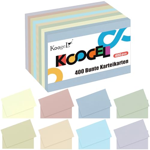 Koogel 400 Stück Karteikarten, 12,7x7.6cm Karteikarten Bunte Karteikarten Lernkarten für Schule, Lernen, Büro, Spielkarten