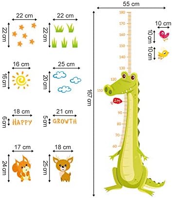 Decalmile ビューティー B07qtq1vc1 クロコダイル 子供 身長チャート 壁デカール 子供 成長 壁ステッカー 赤ちゃん部屋 子供部屋 寝室 壁装飾 B07qtq1vc1