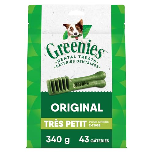 GREENIES Dog Treats Original Teenie Natural Dental Care, (43 Treats) 12oz. Pack | Cleans to gumline, dogs 2-7 kg, vet-recommended, Vitamin E immune support, calcium for bones, natural ingredients, adult dogs