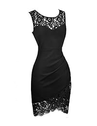 Swiland Vestido de fiesta para mujer, sin mangas, con encaje floral