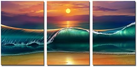 The Decor Shop - Canvas Prints Sunset and Wave Print on Canvas Wall Art Stretched Artwork for Home Office Decorations