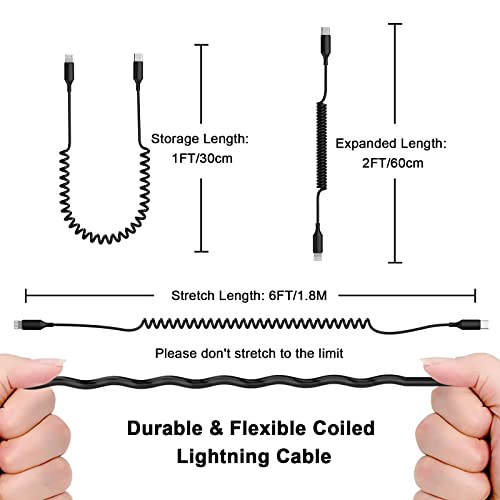 Coiled USB C to Lightning Cable,[Apple MFi Certified] Pack