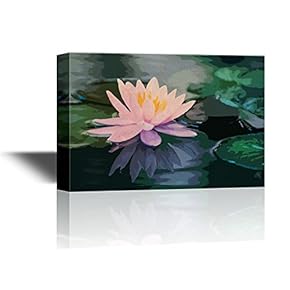 Canvas Wall Art - Floral Art with Waterlilies and Pink Lotus Flower - Gallery Wrap Modern Home Art | Ready to Hang - 12x18 inches