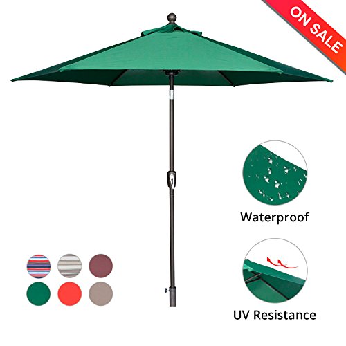 LCH 9 Ft Patio Umbrella Outdoor Backyard Market Table Umbrella Stripe Sturdy Pole Push Button Ea ...