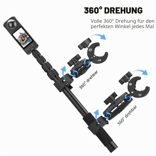 BRDRC Motorcycle Mount for Insta360 X4 X5, Bicycle Handlebar Mounting Kit with 150 cm Invisible Selfie Rod Double Clamp for Insta 360 X5 X4 X3 X2 X ONE RS R Go 3S Ace Pro, for GoPro Camera Accessories