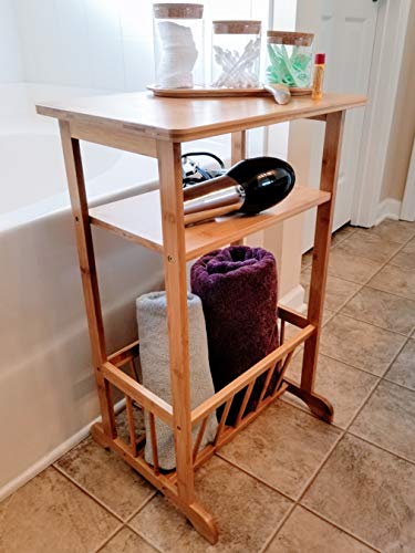 SplashSoup Bamboo Side Table | Compact Book Magazine Media Rack End Piece | Natural Bathroom Towel Stand | Living Room Corner Organizer & Entryway Caddy - Thumbnail 4