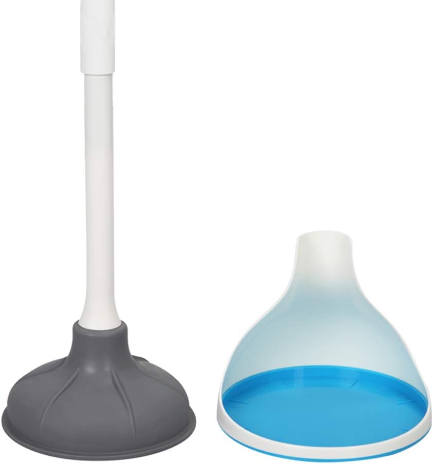 BOOMJOY Toilet Plunger with Holder Set for Bathroom Heavy Duty, White Blue: Home & Kitchen