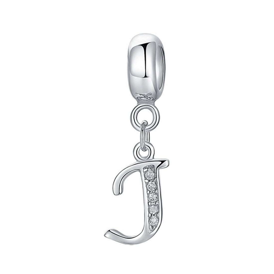 925 Sterling Silver Letter Charm Beads Alphabet Charms J Charm Anniversary Charm Words Charm fits Pandora Charms Bracelet (J)