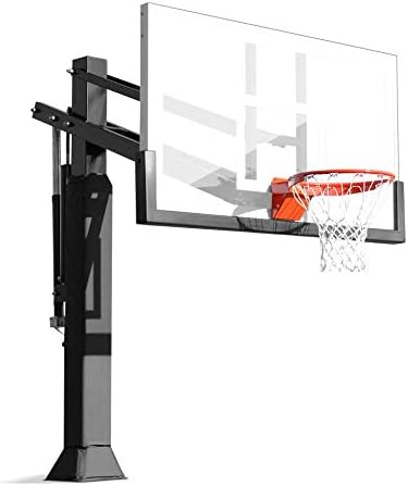 Pro Dunk Gold Driveway Basketball Goal Hoop with a High-Performance 60 Inch Glass Backboard That Can Be Effortlessly Adjusted Down To an Industry Low 5 Feet