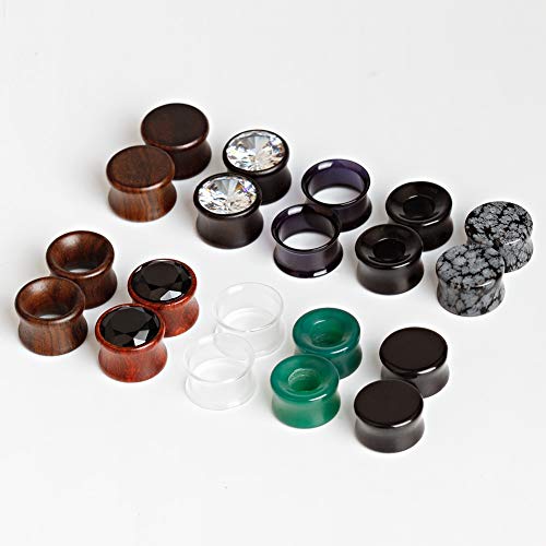 TBOSEN 20PCS Mixed Stone & Wood Ear Plugs - Double Flare Saddle Tunnels Stretching Gauges 0g To 5/8 Inch