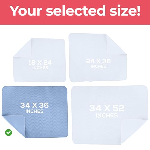 Waterproof Incontinence Bed Pads, 91 x 86cm, Pack of 4, Blue, Washable and Reusable Underpads for Adults, Elderly, and Pets, Absorbent Protective Bedding
