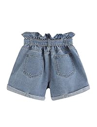 Milumia pantalones cortos vaqueros con cintura alta, con bolsillos enrollados, estilo casual, con cinturón, para dama