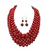 Fashion 21 Women's Five Multi-Strand Simulated Pearl Statement Necklace and Earrings Set (Red)