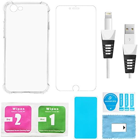 iPhone 7 Case,HEPI TPU Anti-shock Clear Case Cover with Tempered glass Screen Protector(4.7 inch) and Charging Cable Saver Protector