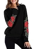 ZJCT Womens Crew Neck Long Sleeve Top Floral Embroidered Pullover Sweatshirts