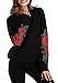 ZJCT Womens Crew Neck Long Sleeve Top Floral Embroidered Pullover Sweatshirts