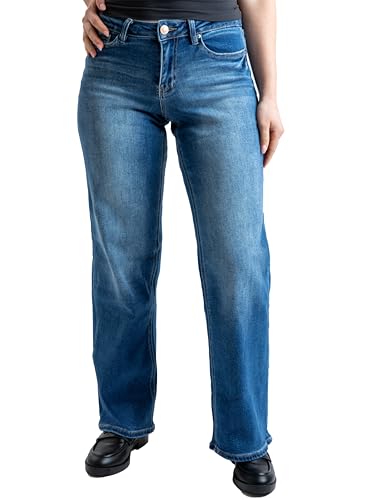 YMI Jeans Women's Mid Rise Premium Stretch Wide Leg Jeans, M09 Ocean Blue, 3