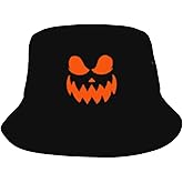Halloween Hats for Women Men Funny Scary Pumpkin Face Bucket Hat Beach Sun Hat Fall Hat for Women and Men