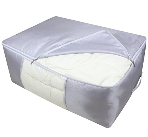 AMJ 68X50X27cm, Jumbo Clothing Storage Bags, View Window Bag, Comforters,Pillows, Blankets Storage Box for Shelf, Attic,Closet Organization, Light Gray, Set of 2