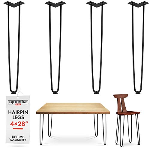 28 Inch Hairpin Legs – 4 Easy to Install Metal Legs for Furniture – Mid-Century Modern Legs for Dining and End Tables, Chairs, Home DIY Projects + Bonus Rubber Floor Protectors by INTERESTHING Home