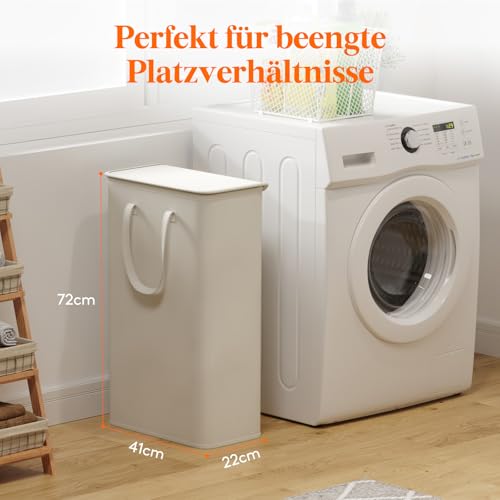 65L Wäschekorb Schmal mit Deckel, Wäschekorb Waschenkorbe Faltbar Klein, Wäschesammler mit Griffen, Wäschebox Laundry Baskets für Waschküche Schlafzimmer, Badezimmer, Weiß, 1 Packungen