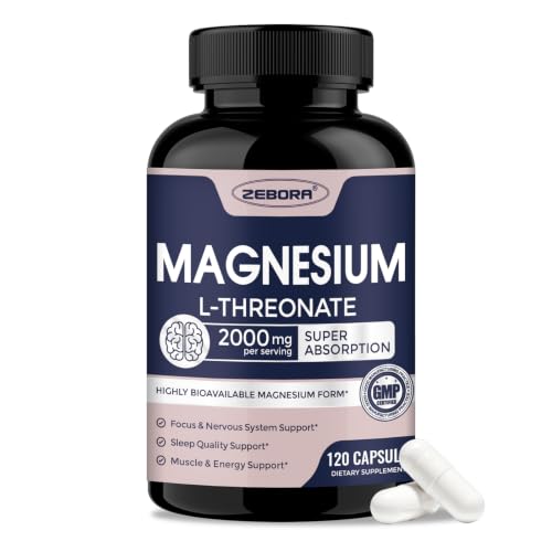 ZEBORA Magnesium L-Threonate 2000mg, High Absorption, 120 Vegan Capsules | Promotes Relaxation, Sleep Support & Wellness, Non-GMO, Gluten Free for Men & Women