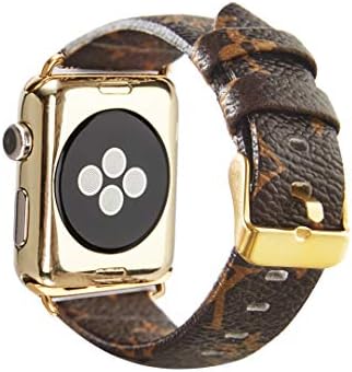 GUVCYO Compatible Apple Watch Band 38mm 40mm Fashion Leather iWatch Sport Series 4 Series 3 2 1 Strap Replacement for Women Men Metal Buckle (Brown 38mm L)