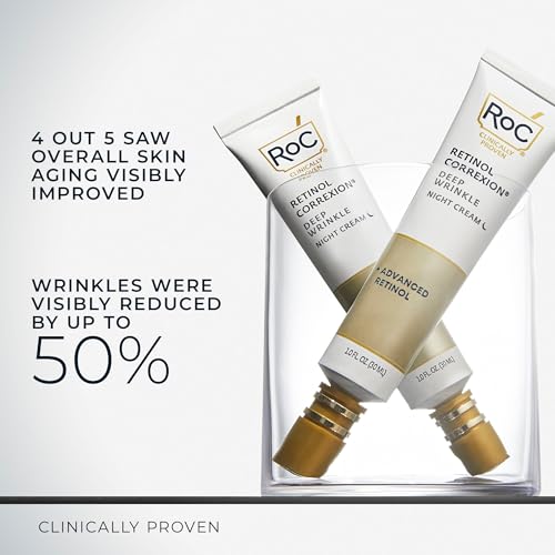 RoC Retinol Correxion Night Cream for Deep Wrinkles, Anti Aging Skincare Treatment Women and Men, 1.0 oz