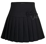 Chouyatou Women's A-Line Plaid Wool Blend Pleated Skirt Side Zipper (Medium, 65Black)