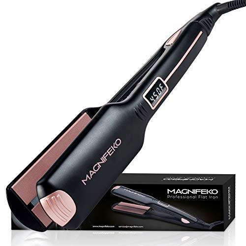 Magnifeko Professional Hair Straightener Flat Iron – Wide Ceramic Plates & Digital Display – Infrared Hair Straightening Tool for All Hair Types – Ergonomic Dual Voltage Titanium Hair Straightners
