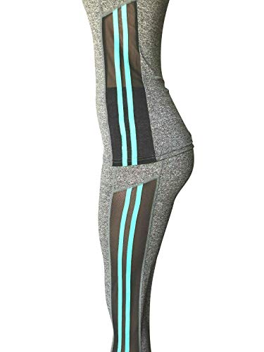 Women Gym Yoga Workout Activewear Set 2 Pieces Top+Leggings Set Sportswear (L/XL = US 8-12, Mesh Mint Green/Grey)