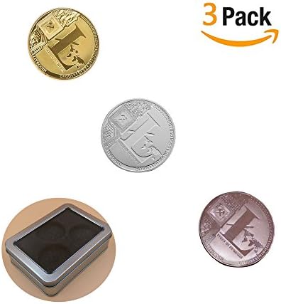 JINCH Litecoin Commemorative Collector's Coin Physical Real Novelty Gift Decoration Collectible Lot of 3 (Multi Color Litecoin)