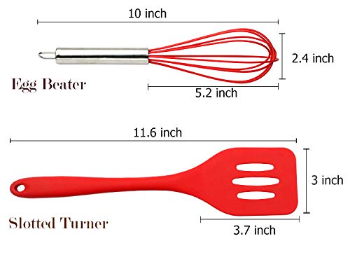 REMEE Basics Range Silicone Kitchen Utensils Set in FDA Grade with Hygienic Solid Coating Pack of 5(Red)