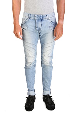 Pierre Balmain Men's Skinny Fit Biker Denim Jeans Pants Light Blue