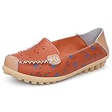 Labato Style Women's Casual Leather Slip On Loafers Ladies Floral Flats Driving Shoes