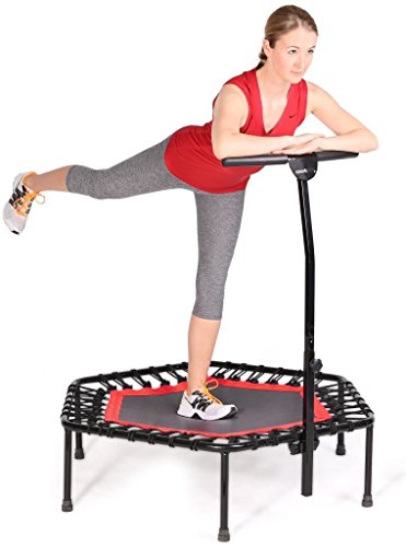 Fashine Fitness Trampoline Bungee-Rope-System with Adjustable Handlebar, Portable Foldable Durable Safe Trampoline(US STOCK) (Red)