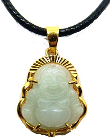Lady Natural Burmese Jade A Titanium Steel Buddha Pendant Leather Rope Necklace