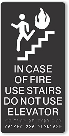 ADA In Case Of Fire sign with braille, 6x10" (Black)