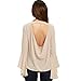 Cheapcotton Women's V-Neck Long Bell Sleeves Cut Out Back Blouse